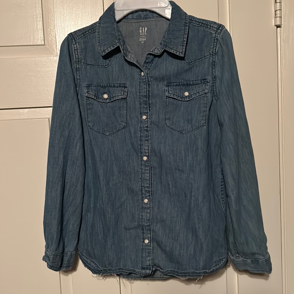 GAP Denim rough cut edge button down